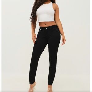 True Religion Halle Mid Rise Super Skinny Black Jeans